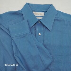 Roundtree & Yorke Gold Label Fitted Dress Shirt Blue Stripe 15 33 NonIron Cotton